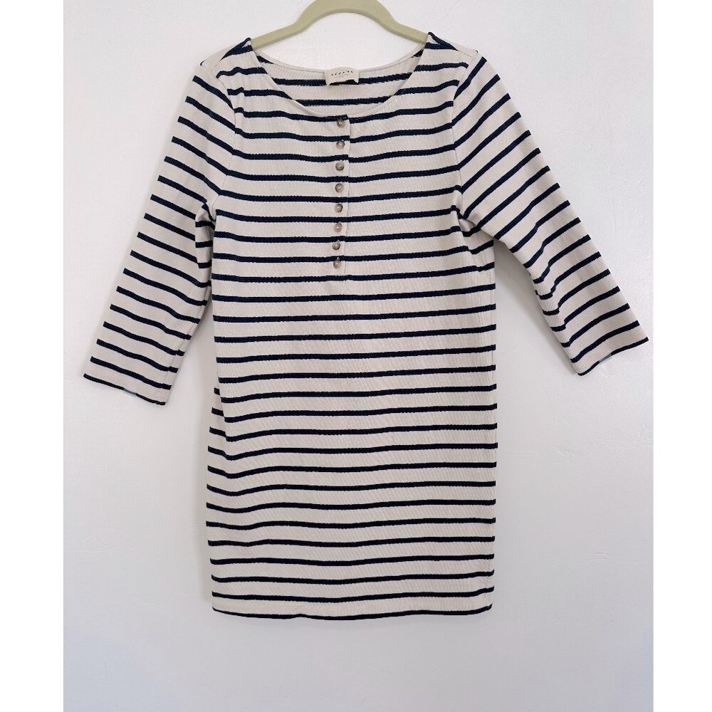 Sézane Tyra Mini Dress - Ecru / Navy Stripe, Size Medium (US 6)